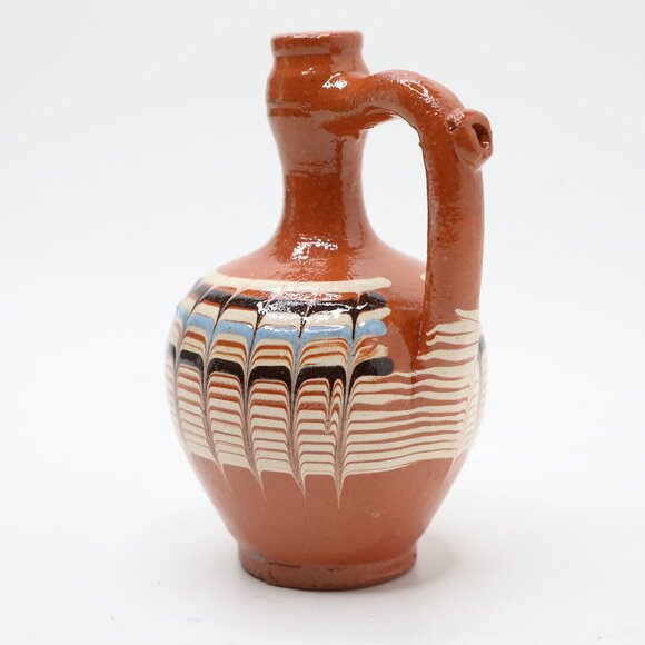 Vintage Handmade Bulgarian Troyan Ceramic Mini Vase Pottery Jug Painted - Picture 2 of 7